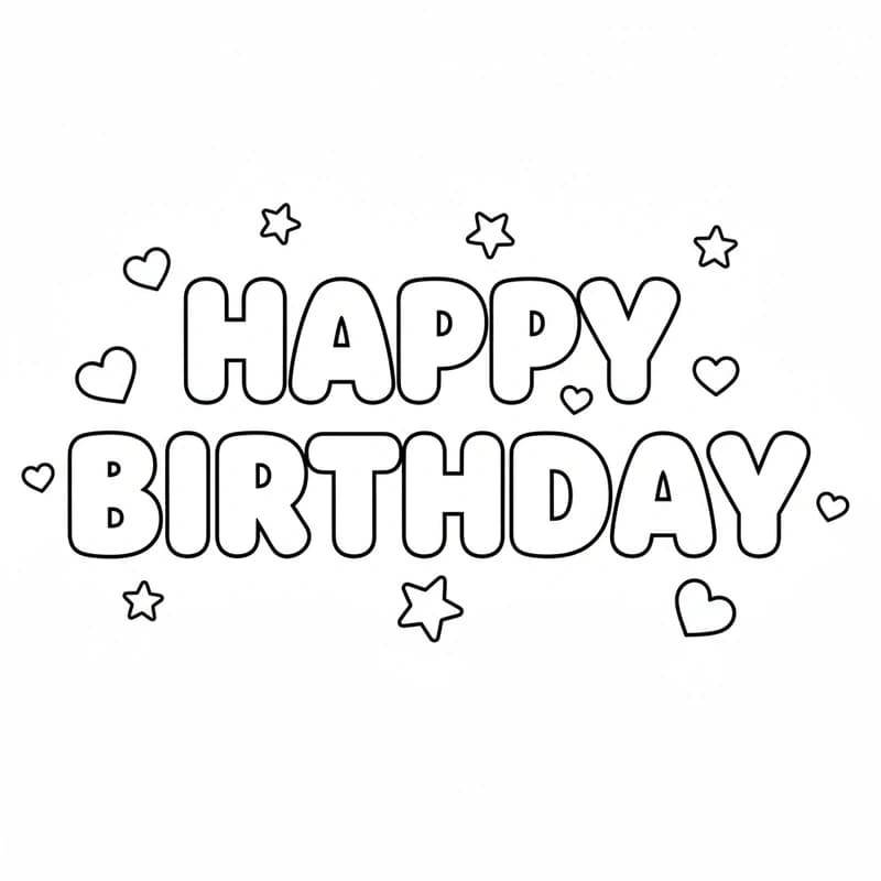 Happy Birthday bubble letters created with Nano Banana AI - free printable birthday party coloring sheets