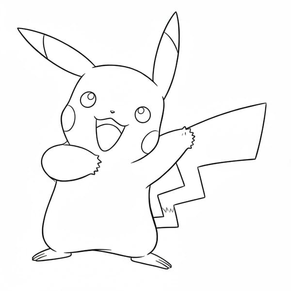 Black and white Pikachu coloring page created from original cartoon image, perfect for kids and fans to color.