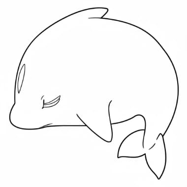 Black and white cartoon dolphin coloring page with line art converted from a colored illustration.