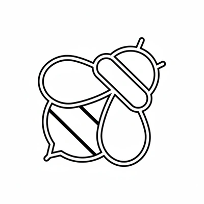 Simple black and white coloring page of a cartoon bee, ideal for toddlers and young kids to color and learn shapes.